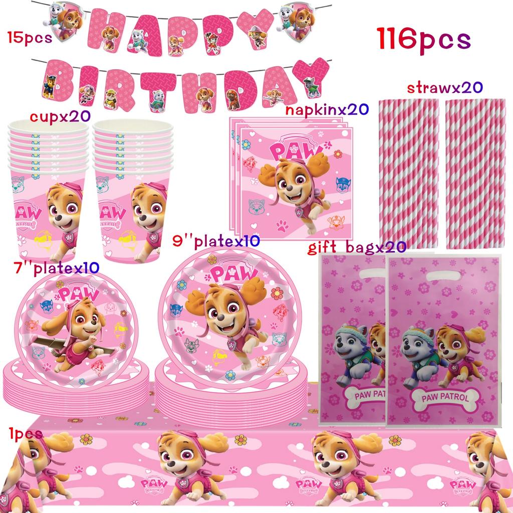 Birthday Decorations Paw Patrol for Girl Paw Patrol Birthday Kit Tablecloth Plate Cup Baby Shower Skye Birthday Party Favors