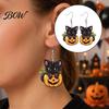 Holiday Costume Earrings Halloween Black Cat Pumpkin Dangle Earrings, Cute Cartoon Animal Drop Jewelry for Women Girls, Novelty Gift Party Daily Wear