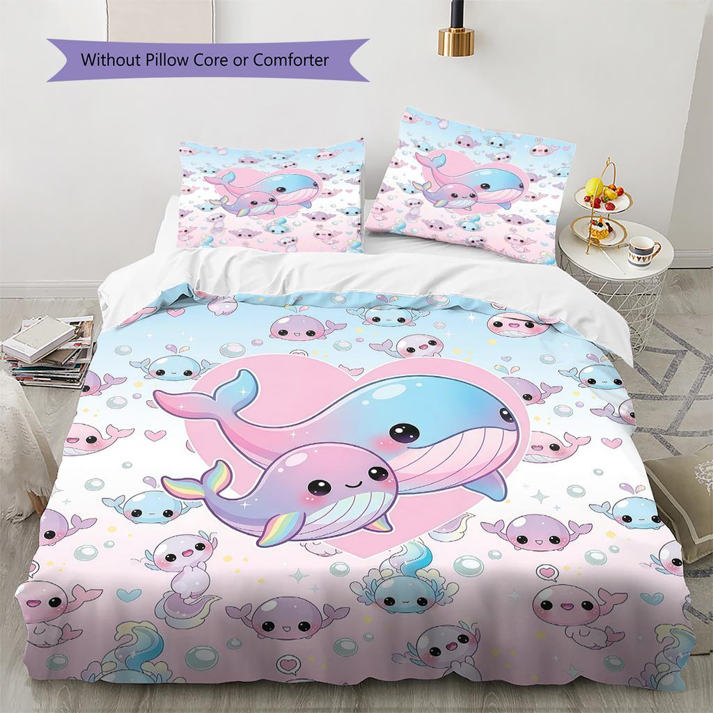 Pink Gradient Cartoon Pattern Bedding,Quilt Set Quilt Cover Pillowcase Home Birthday Gift (1 * Duvet Cover + 2 * Pillowcase, Without Core)