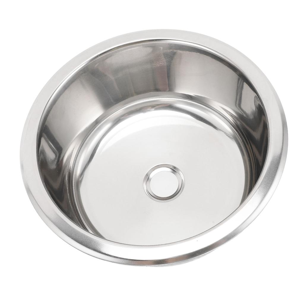 Round RV Sink Stainless Steel Kitchen Bar Single Bowl Sink with 40mm Drainage for Boat Caravan Campi
