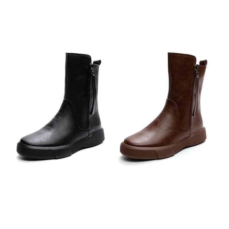 New Women's Shoes Retro Mid-calf Boots Slimming Casual Boots Flat Boots
