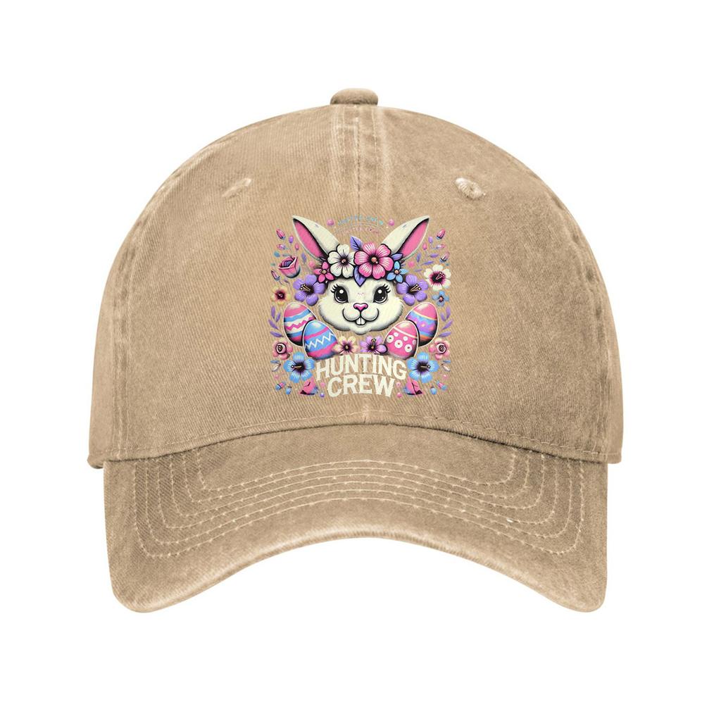 Easter Bunny Hunting Crew Washed Denim Baseball Cap Floral Adult Adjustable Casual Outdoor Hat