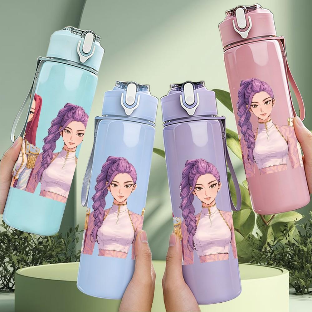 1PC Three Pretty Girls Character Cartoon Print 750ml Color Plastic Sports Water Bottle Leakproof Flip Straw Lid Suitable for Sports Office Home Use