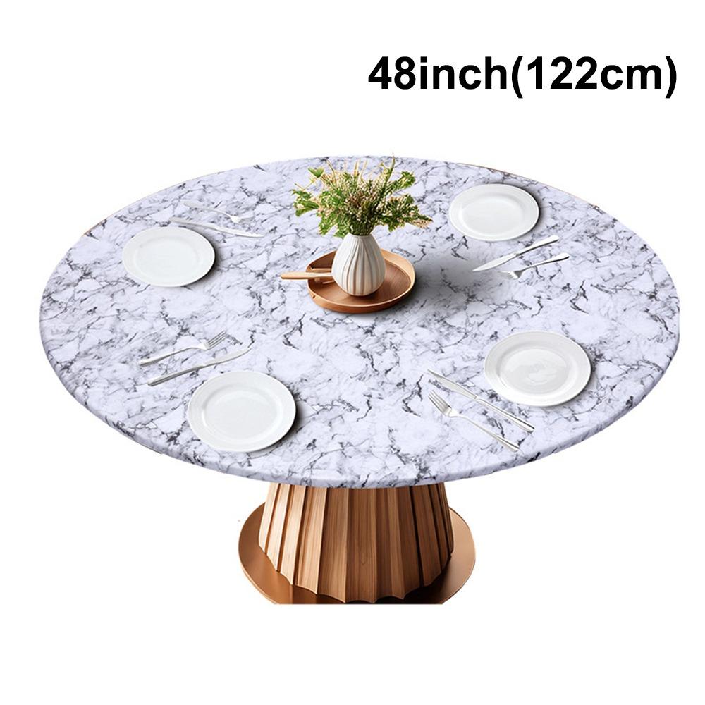 New PVC Round Tablecloth Elastic Edged Oil-Proof Protection Cover Waterproof Waterproof Tablecloth Wedding Decor