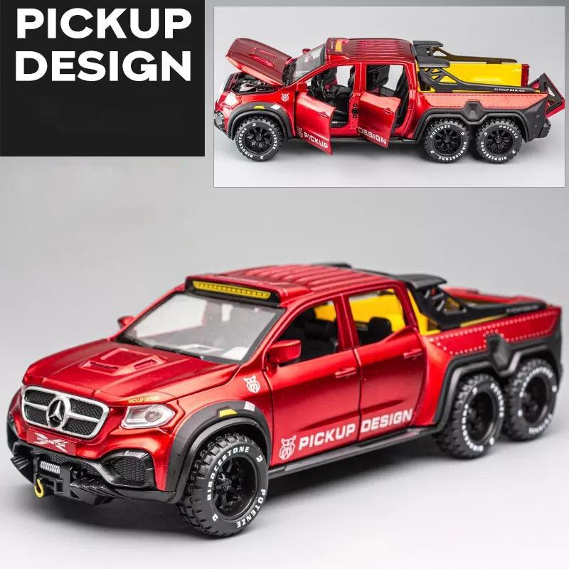 1/28 Benzs X-CLASS EXY 6X6 Pickup Simulation Alloy Car Modle Metal Toy Car Sound Light Pull Back Model Toys For Boys Light Toys