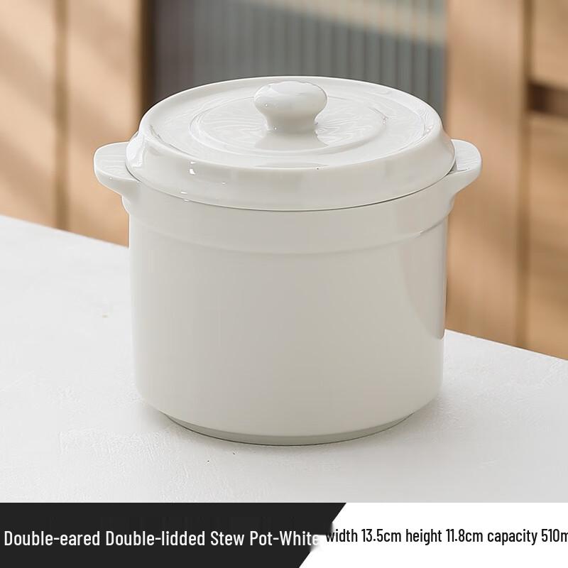 LISM 510ml Double-Lid Ceramic Stew Pots, 4-Pack