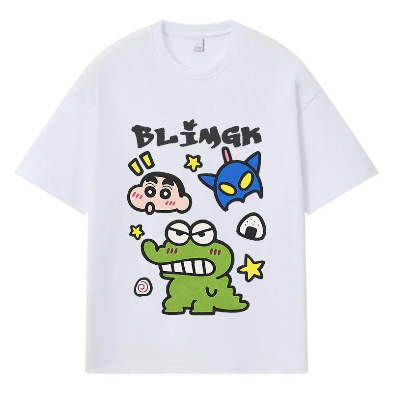 2026 Cartoon Crocodile Shinchan Batman Printed Graphic Y2k Harajuku Streetwear 100% Cotton T Shirt Casual Oversized Summer Men T-shirt