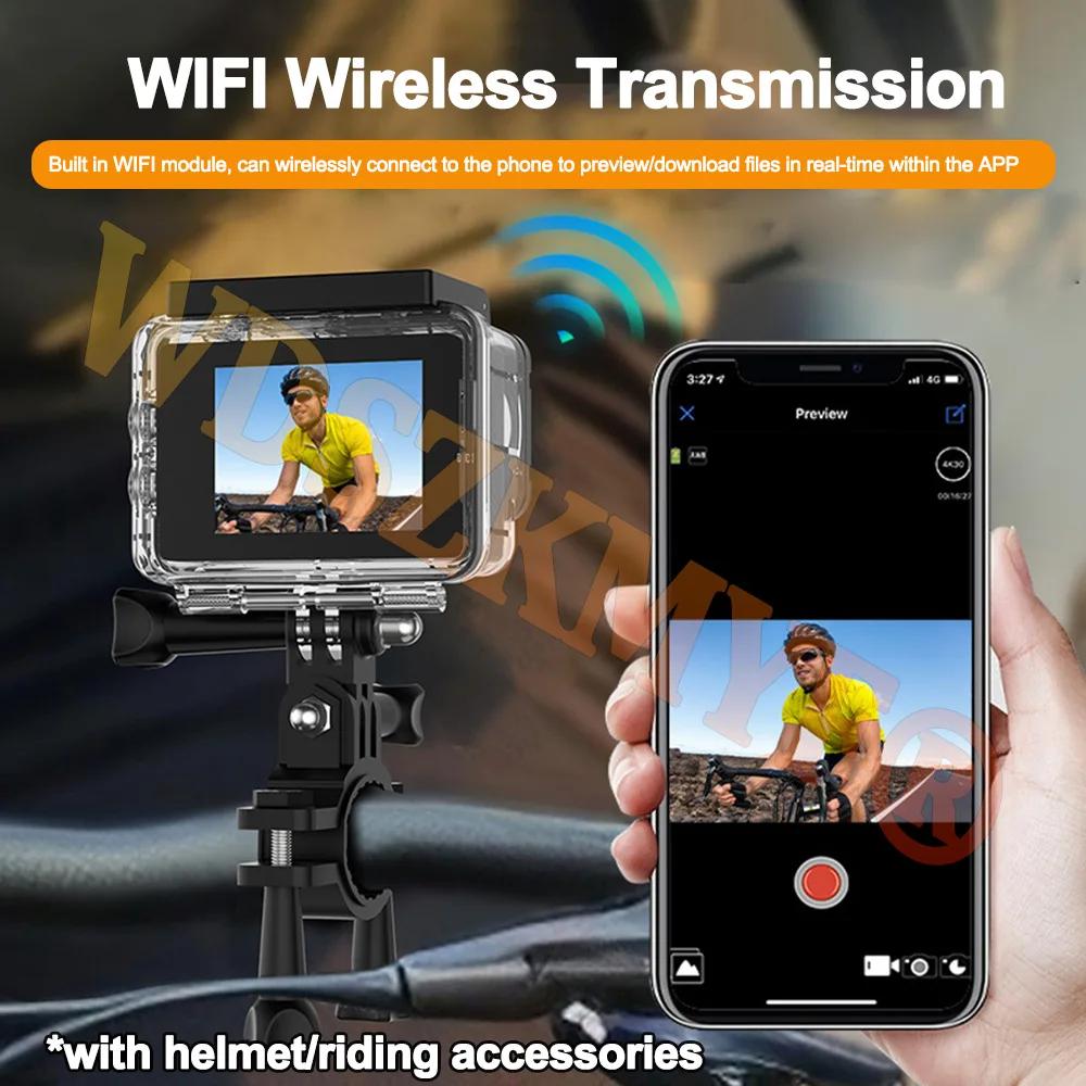 4K Camera Sports Camera Dual Screen Waterproof Case Support Wearing Cams Action Portable Security Recorder Helmet Riding