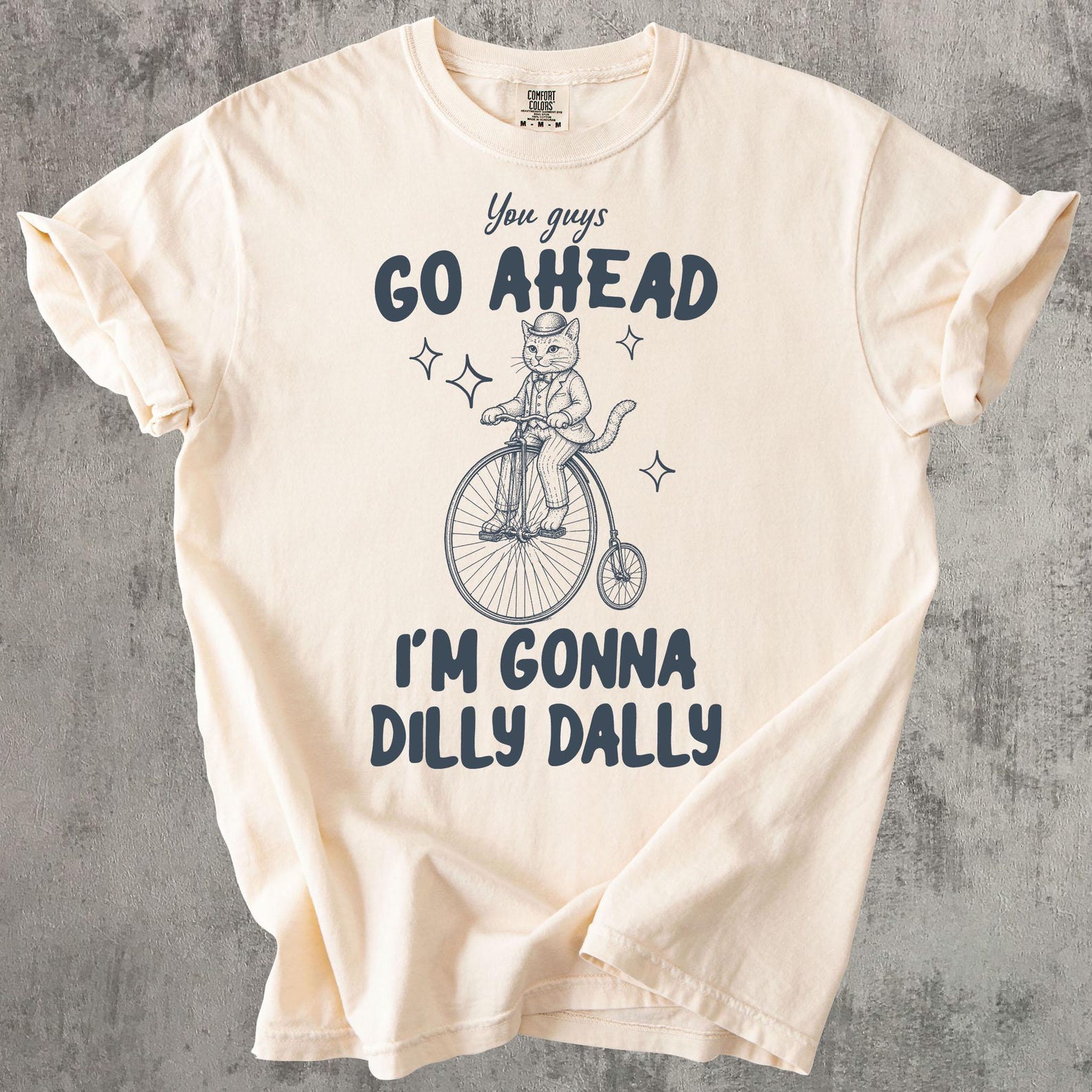 Funny CaT shirt, Dilly Dally Cat Tee, Vintage Cat Lover Shirt, Penny Farthing CaT shirt, Funny Introvert Tee, Comfort Colors Shirt L