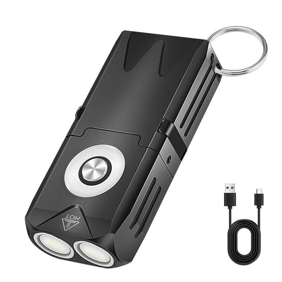 Magnetic EDC Flashlight Aluminum Alloy Keychain Light with USB-C Charging Adjustable Brightness Mini Clip-on Flashlight for Outdoor Emergency