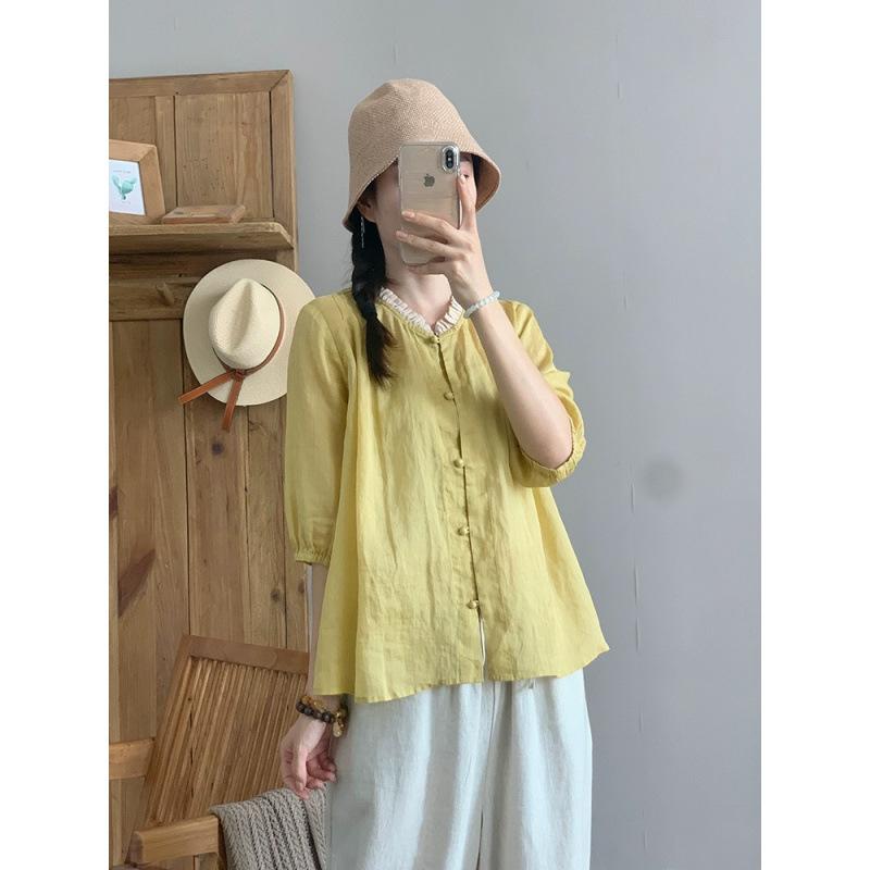 1116 Literary and Retro Summer Temperament Beautiful Short-sleeved Loose Cotton and Linen Women's Shirt
