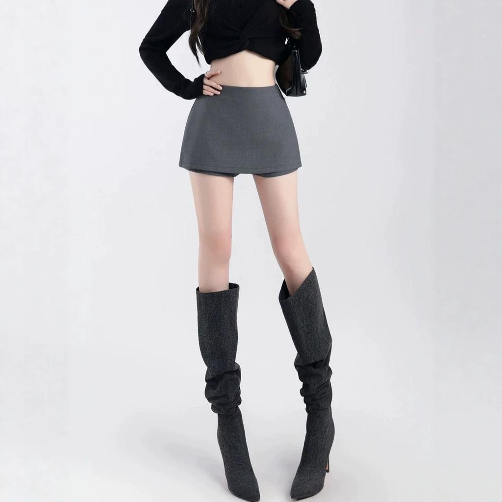 High Waist Suit Fabric A-Line Skort, Slim Wrap Mini Skirt, Elegant Bodycon Skort, Anti-Chafing Short Skirt for Spring Summer Office Casual Outfits
