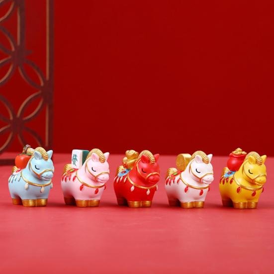 Yousheng Chinese Style Horse Statue Golden Ingot Lucky Bag Persimmon Copper Coin Cartoon Pony Figurine Desktop Feng Shui Decoration Ornament