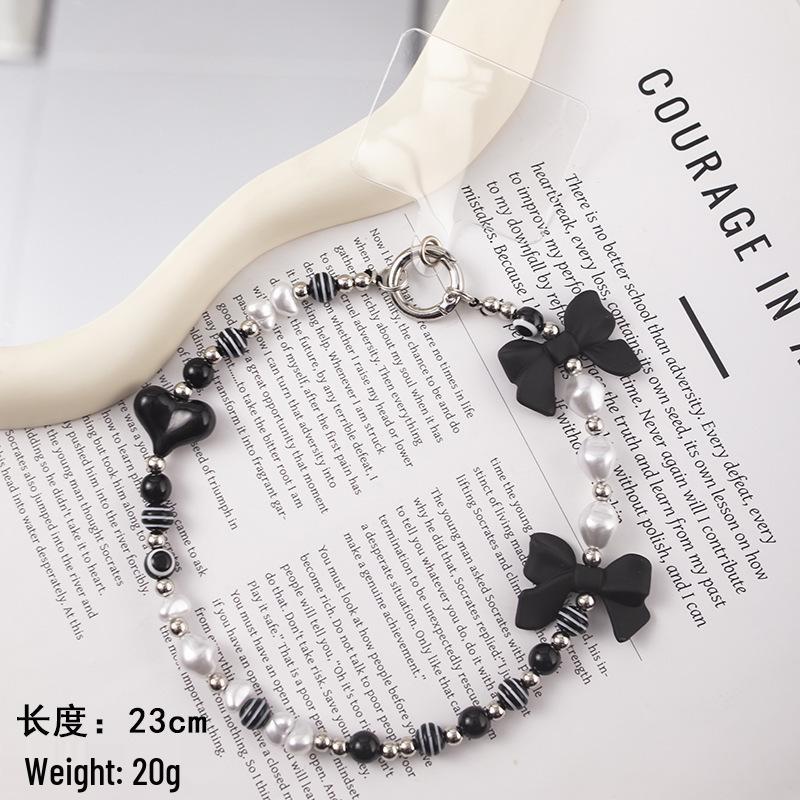 Stylish Anti-Fall Pearl Phone Chain: Short, Single Buckle Durable Wrist Strap with Heart Charm