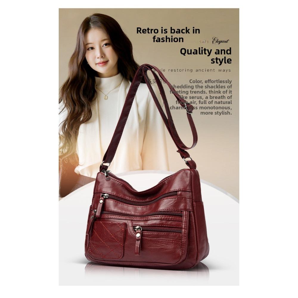 2025 New Soft Leather Bag Women's New Fashion Casual Versatile Temperament Shoulder Messenger Bag
