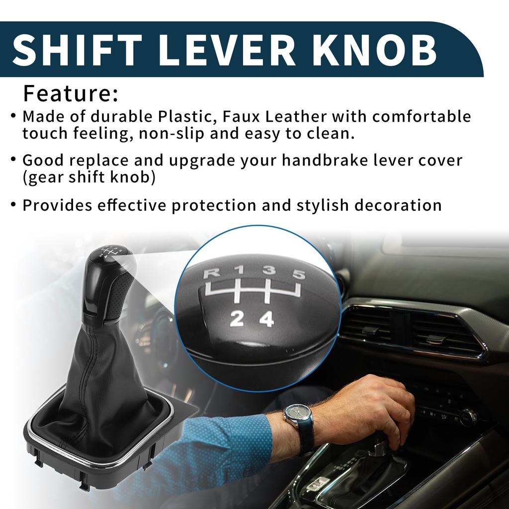 TUCKBOLD Covered Manual Gear Shift Knob for VW Black 5-Speed E-os 2006-2015 (1pc)