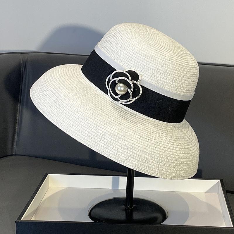 French Celebrity Vintage Elegant Pearl Straw Fisherman Hat Children Summer Travel Versatile Sunscreen Visor Straw Hat