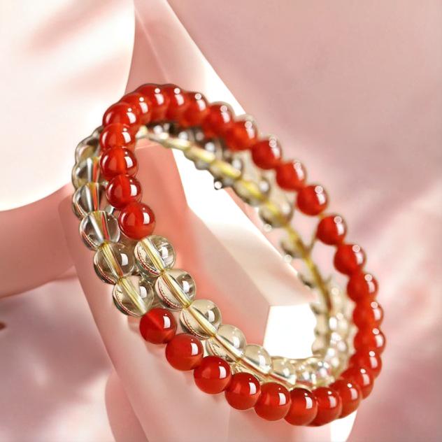 High-End Red Agate and Yellow Crystal Bracelet: Elegant Fashion Jewelry for Women and Couples