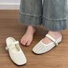 Soft leather model~ inner height increase hollow bag head half slippers women's summer outer wear woven Muller cool slippers beach shoes