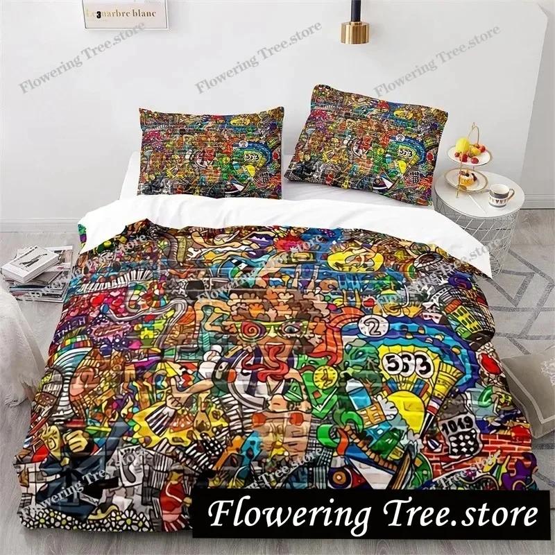 Graffiti Hip Hop Modern Street Art Bedding Set Boys Girls Twin Queen Size Duvet Cover Pillowcase Bed Kids Adult029
