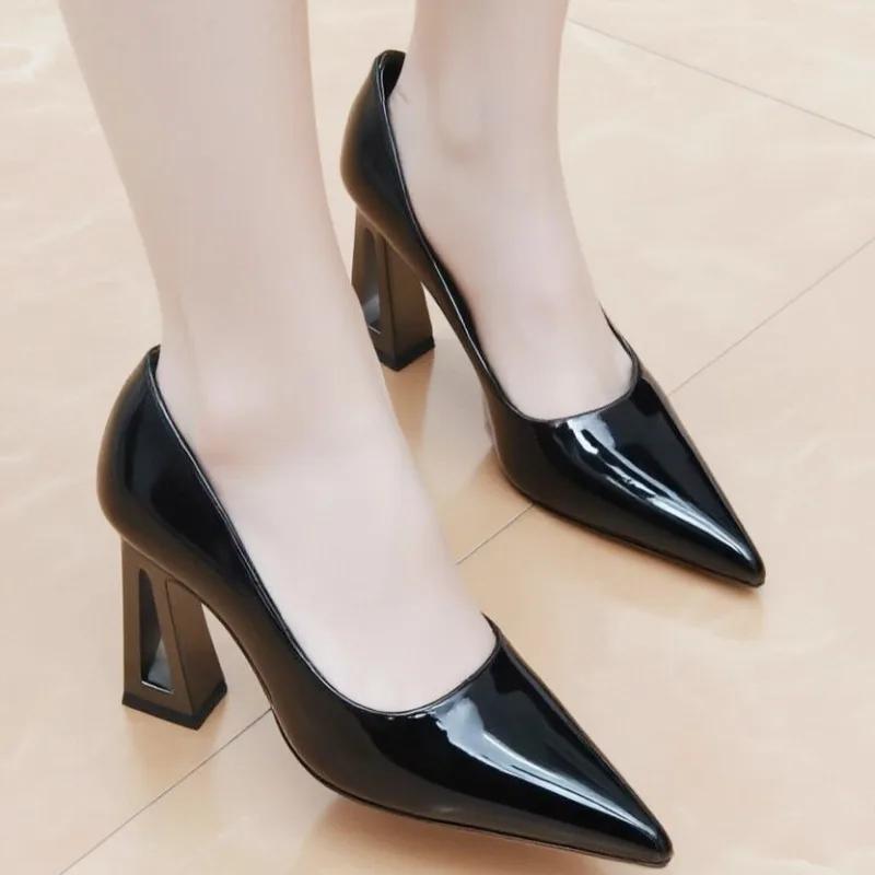 Fashion Special Heel Black High Heels Women's 2025 Summer Sexy Patent Leather Explosive Single Shoes