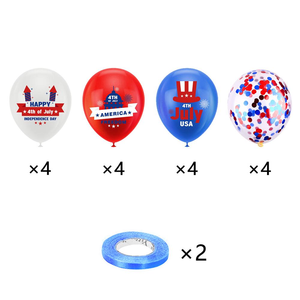 Vlastenecké party dekorace ke 4. červenci zahrnují banner, ozdoby na dort a balónky