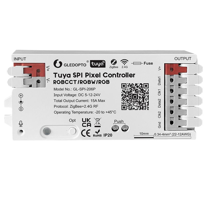 

ABUL-GLEDOPTO Wireless Light Strip Controller GL-SPI-206P Light Strip Controller Zigbee+2.4GRF Dimming Color RGBCW Five-In-One білий