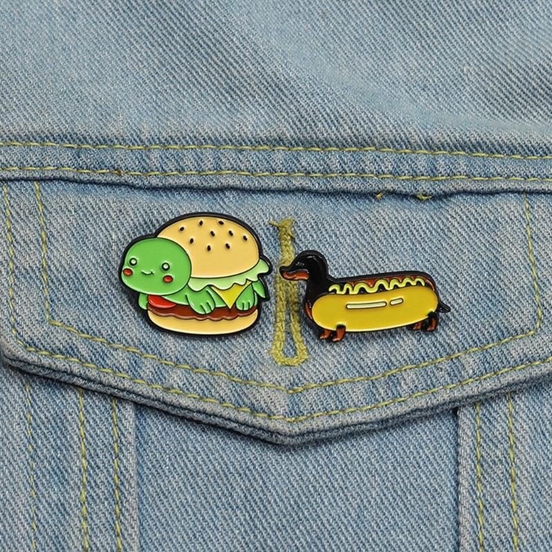 Fun And Elegant Food Themed Brooch Featuring Hamburger And Hot Dog Designs Portable Accessory for Daily Casual Wear