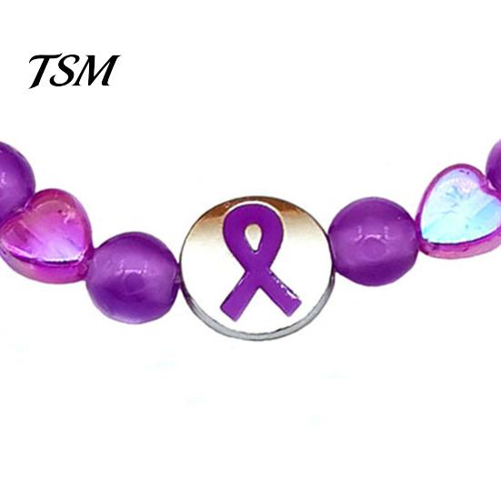Durable Alloy Ribbon Wrist Jewelry Breast Cancer Awareness Bracelets, Charm Beads Elastic Beaded Bracelet for Women Bracelet, Encouragement