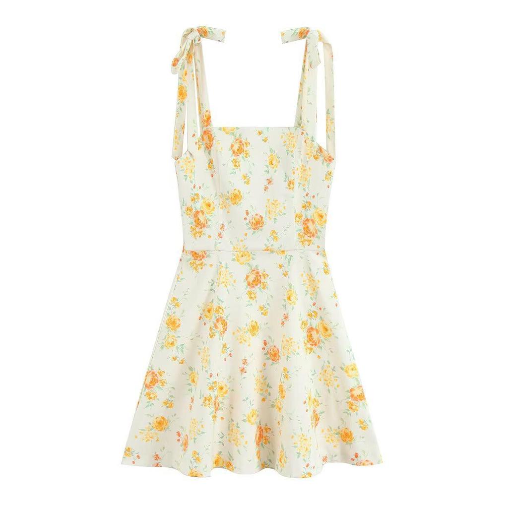 TAOP&ZA Summer Women's Elegant Bow Print Sleeveless Dress