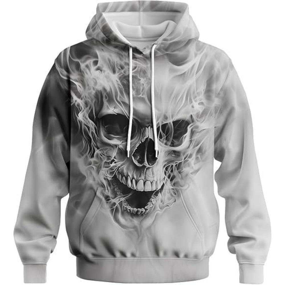 Autumn Winter Creative Skull 3D Digital Printed Men's Loose Fitting Pullover Hoodies Fashionable Long Sleeved Hoodies