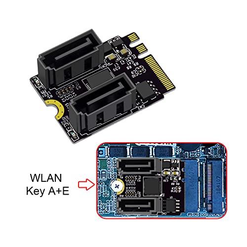 Cablecc NGFF Key A+E PCI Express To SATA 3.0 6Gbps Dual Port Adapter Converter Hard Drive Expansion Card JMB582 2230