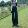 Women's High Waist Wide Leg Pants Loose Fit Adjustable Button Straight Denim Jeans