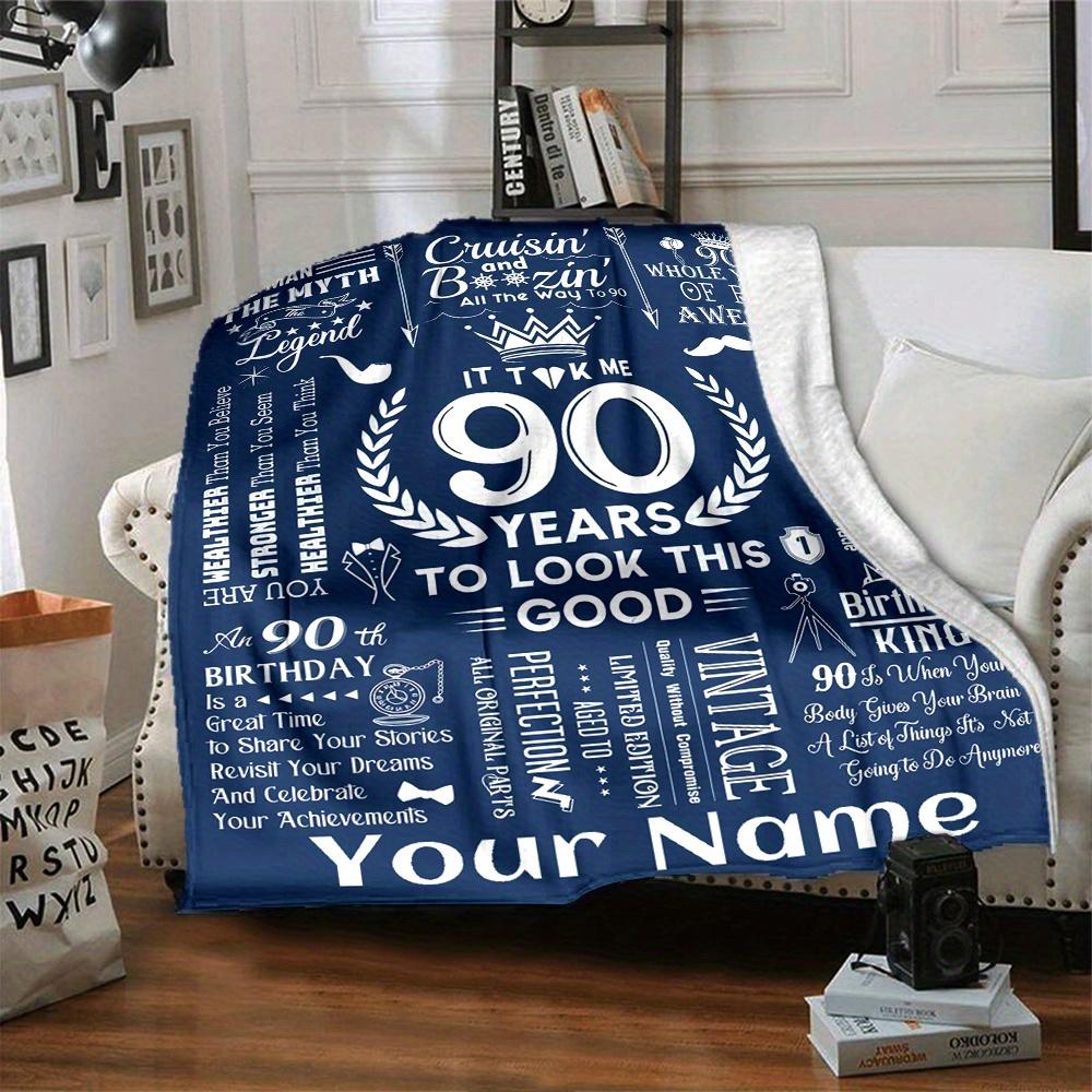 90Th Birthday Celebration Four Seasons Blanket Customized With Your Name Lightweight And Warm Perfect Gift For Home Office Camping Sofa Travel Beach