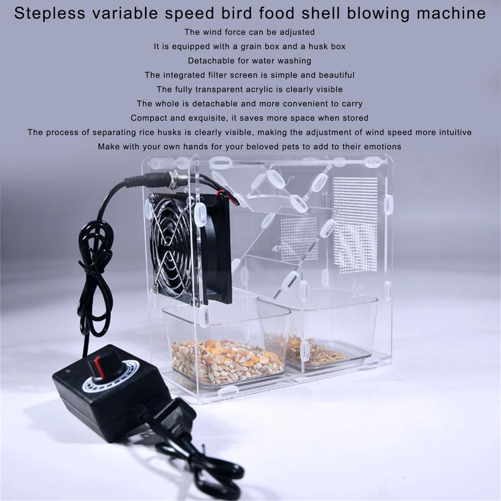 Bird Seed Processor Acrylic Shell Splitter Adjustable Speed Fan Detachable Washable for Quick and Efficient Shelling