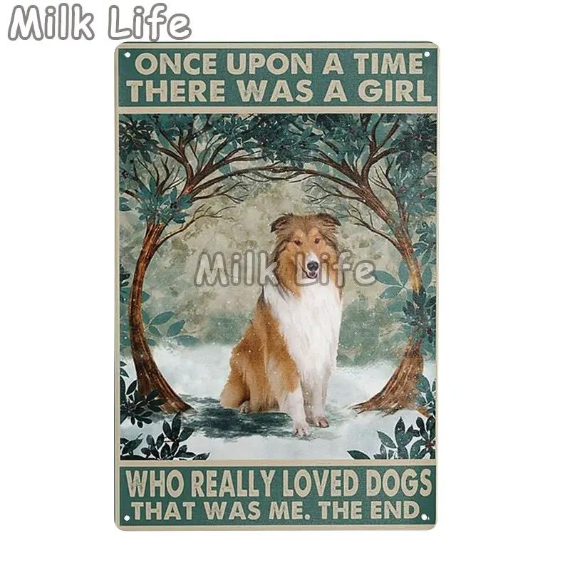 Metal Tin Sign Vintage Funny Border Collie Dog for Coffee Bathroom Toilet Pet Shop Home Sweet Home Sign Bedroom Art Wall Decor