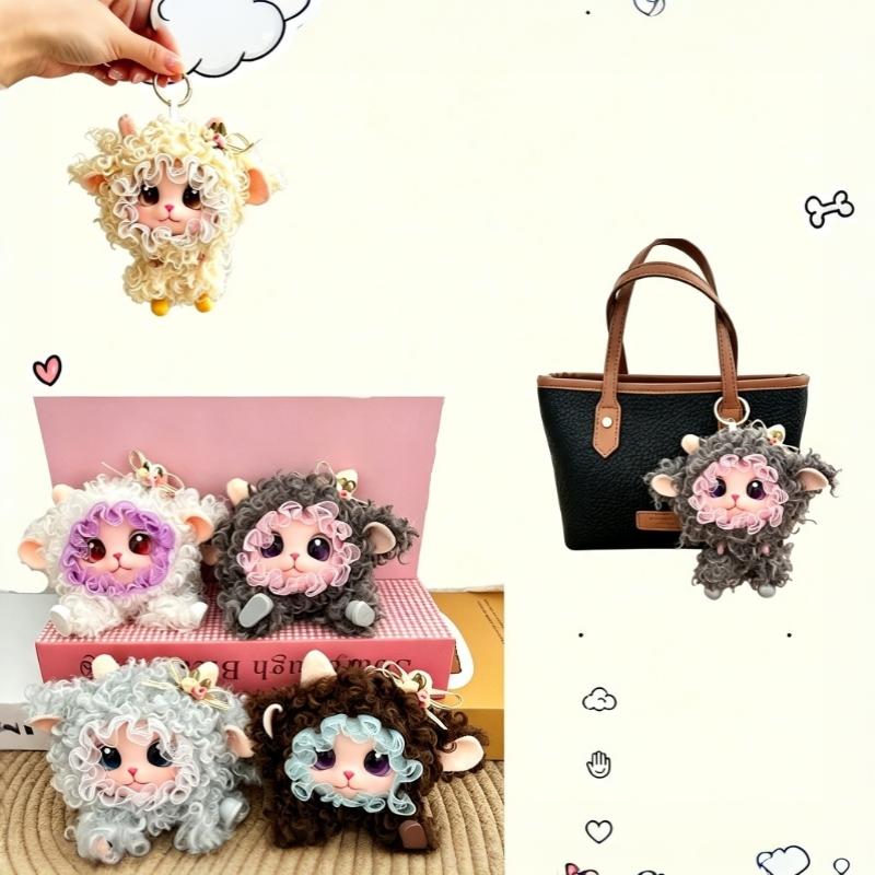 Soft Plush Hanging Ornament Vinyl Doll Cartoon Sheep Bag Charm Pendant Fluffy Lamb Keychain