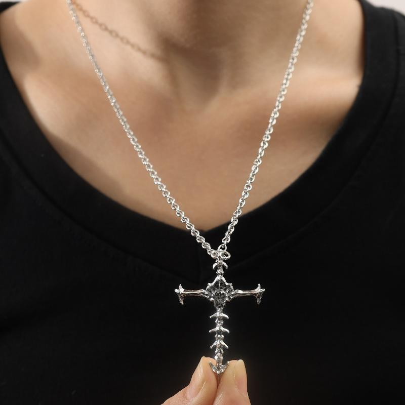 Vintage Punk Cross Pendant Necklace for Women Men Unisex Silver Black Hip-Hop Irregular Cross Necklace Chain Jewelry Accessories