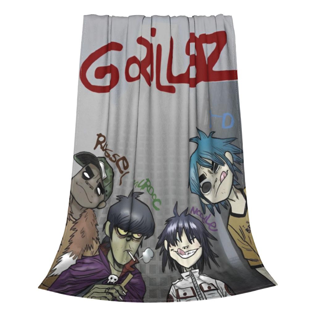 Music Band Gorillaz Knitted Blanket Fleece 90s Punk Rock Warm Throw Blanket for Outdoor Bed Plush Thin Quilt