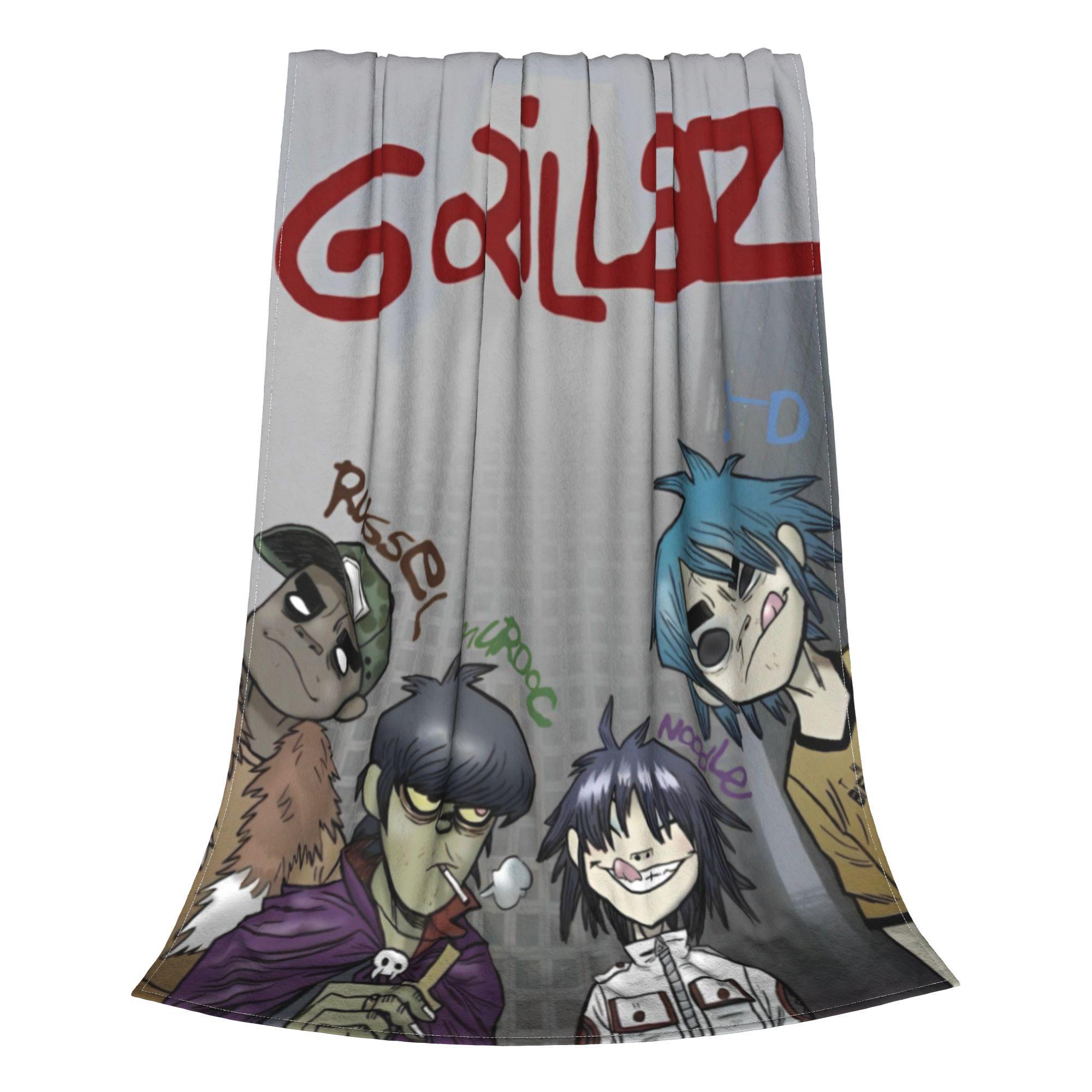 

Музыкальная группа Gorillaz Вязаный флисовый плед 90-х Панк-рок Теплый плед для улицы Кровать Плюшевое тонкое одеяло 30x40in