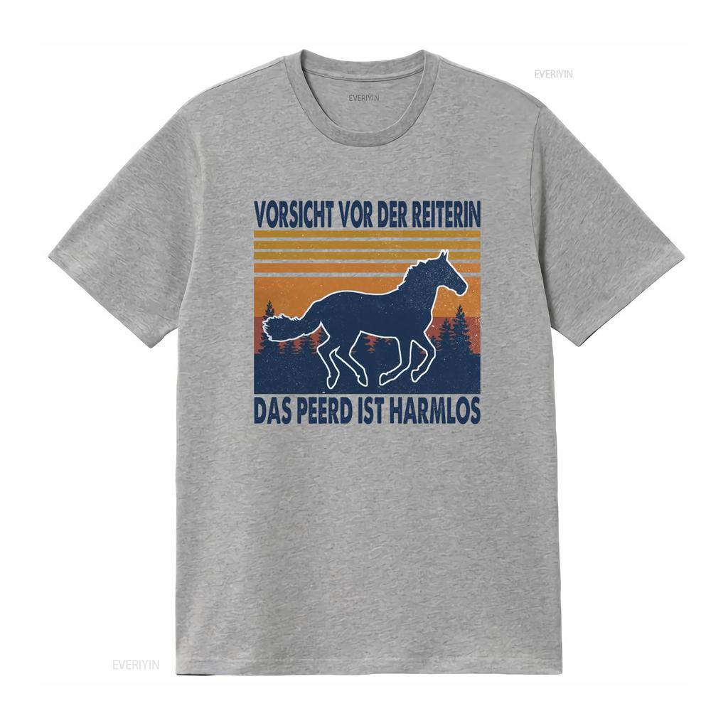 Horse Vorsicht Vor Der Reiterin Das Pferd Ist Harmlos T Shirt Print vintage Washed Unisex Slightly Casual Top For Everyday Wear