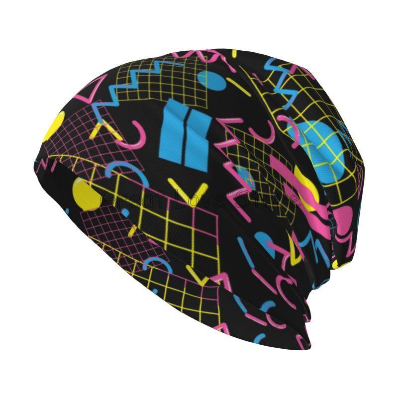 Retro 80s 90s Pop Art Print Knit Hat Women Men Outdoor Hat Beanie Caps Chemo Hat Slouchy Headwear Casual Black