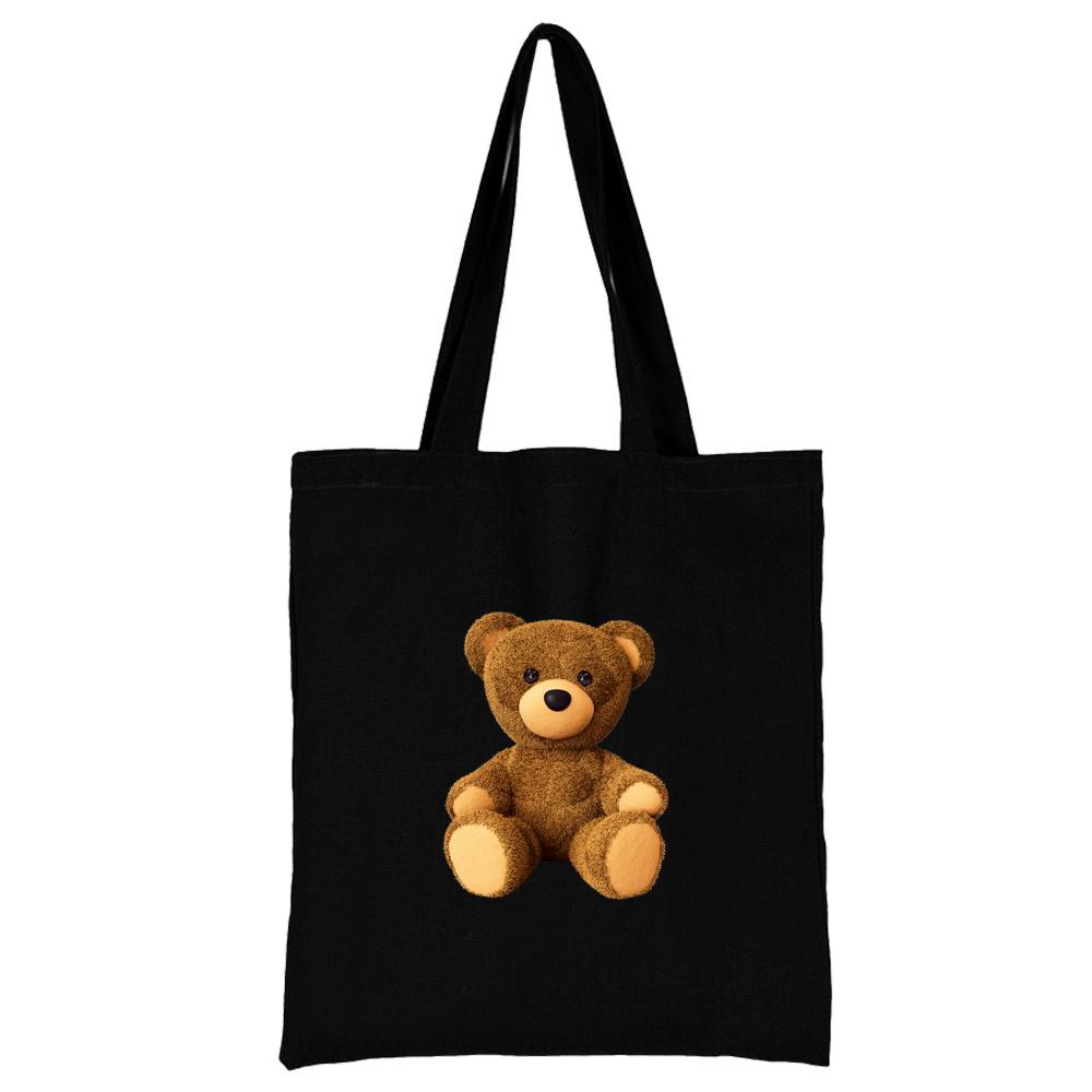Summer New Teddy Bear Series Canvas Tote Bag Harajuku Style Black Printing High Capacity Shoulder Bag Fashion Shopping Bags
