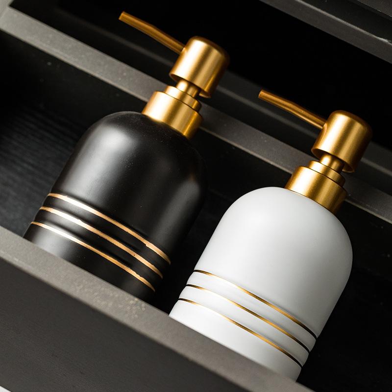 Creative Gold Frame Ceramic Lotion Bottle Delicate Oval Press Soap Dispenser Bathroom Shampoo Shower Gel Dispensing Empty Bottle