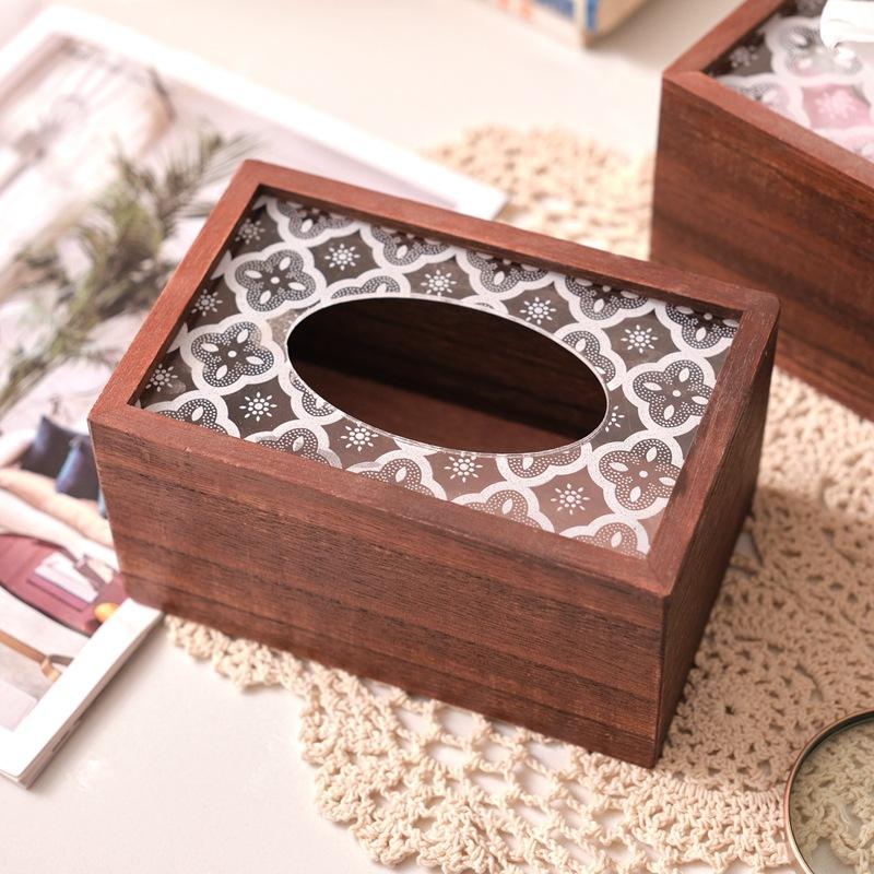 Solid Wood Chinese Retro Tissue Box Creative Living Room Paper Box Dining Table Coffee Table Storage Solid Wood Paper Box