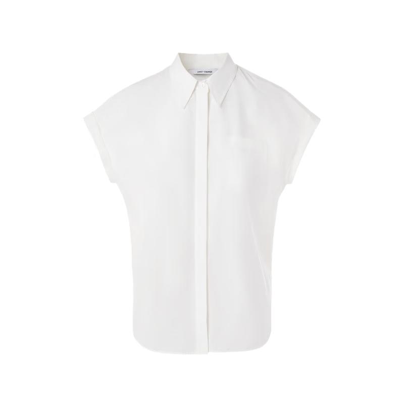 LANCY Women s Elegant Wide-Shoulder Cotton Silk Blend Shirt S