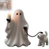 Ghost Pup Candle Holder Cute White Ghost Walking Dog Candlestick Resin Tabletop Figurine for Halloween Home Shelf Desk Decor