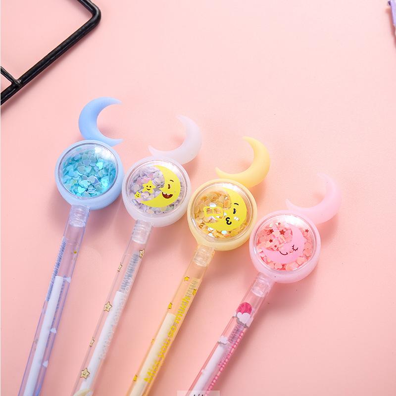 5 Stück/Los Niedliche Mond-Pailletten Gelstift 0,5 mm Schwarze Tinte Stifte Büro Unterschriftsstift Schüler Schulbedarf Kawaii Kinder Schreibwaren Geschenk