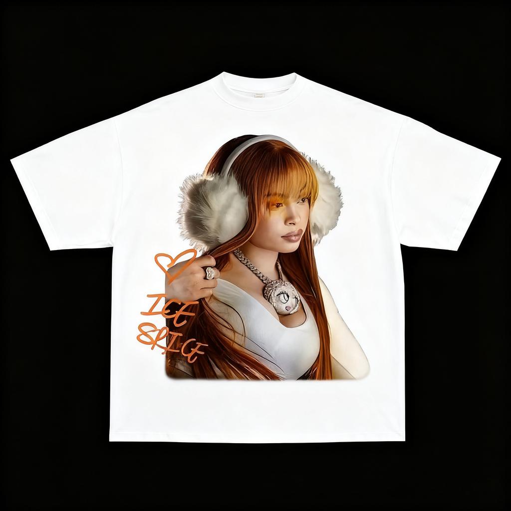 American Street Trend Ice Spice Girl Pattern T-shirt Women's T-shirt Summer New Men's and Women's Streetwear