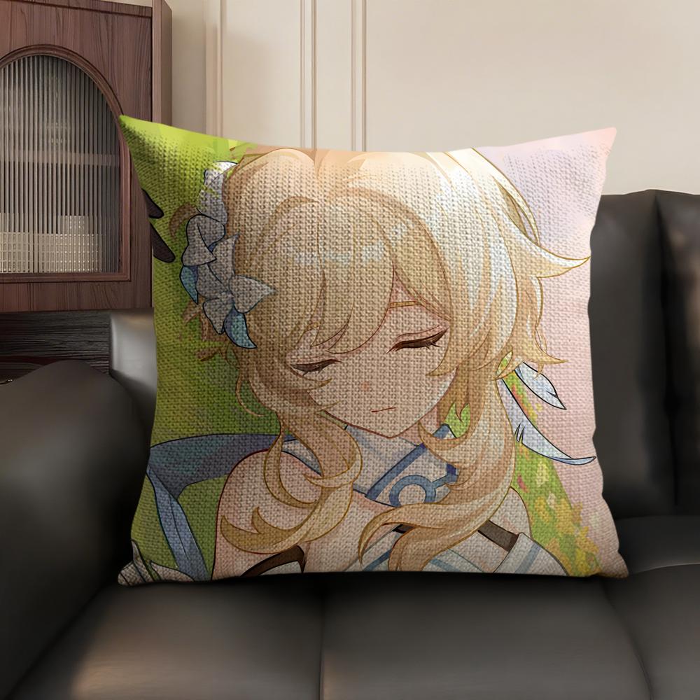 Lumine Cute Genshin Impact Cushion Cover Natural Linen Organic Fabric Double-Sided Printing Sofa Home Decor Gift Pillow Case